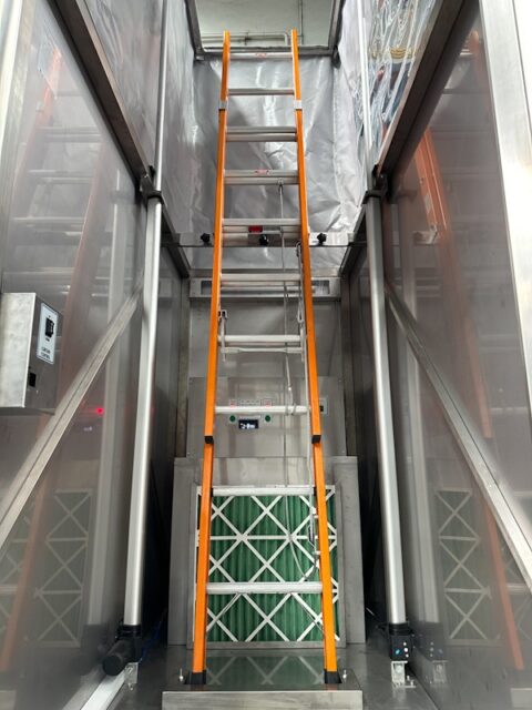 Interior view of the UltraClean HEPA Cart, showing the ladder and filtration system