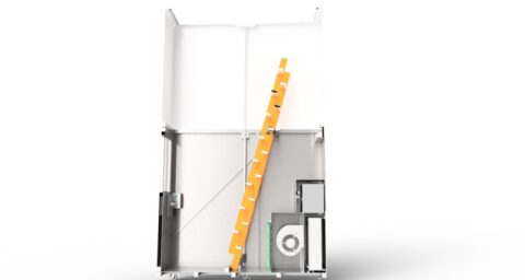Side profile of the UltraClean HEPA Cart, showing internal components and filtration system.