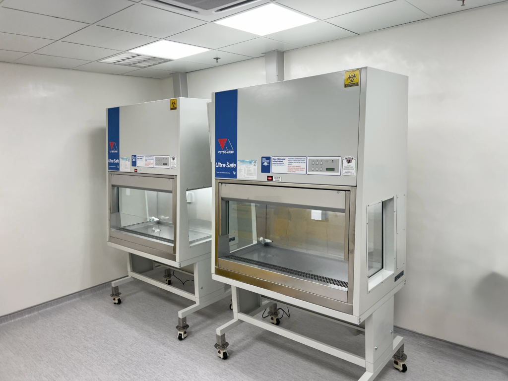 Two Clyde-APAC UltraSafe Class II Biological Safety Cabinets installed side-by-side in a laboratory